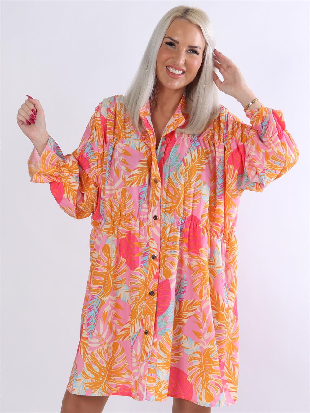 Monica Leaf - Tunikaklänning med bladmönster och volanger